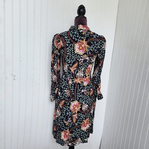 LOFT Black Colorful Floral Long Puff Sleeve Button-Down Sheath Dress Petite 2P - Picture 6 of 14